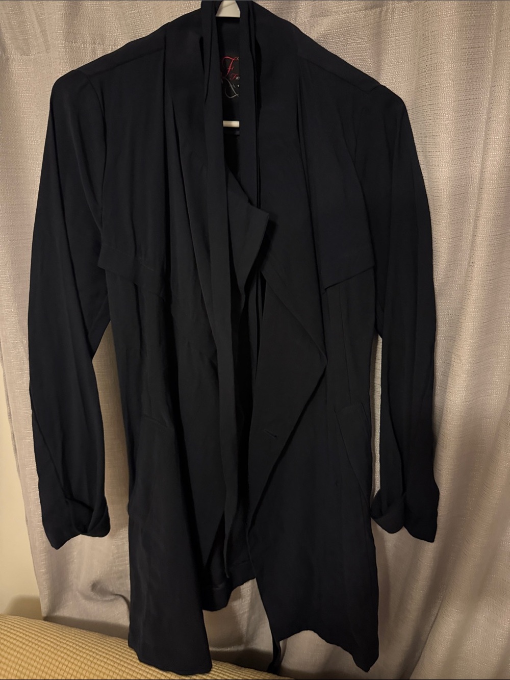 Black Draped Open-Front Women's Coat